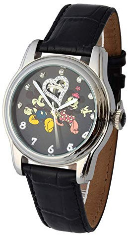 Walt Disney Automatikuhr Edelstahl 3ATM Mickey & Minnie Mouse Swarovski-Steine und Lederarmband