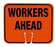 Cortina ABS Plastic Traffic Cone Sign, WORKERS AHEAD 03-550-WAH EZ-IMS, 12.75 Width x 10.375 Height, Black On Orange