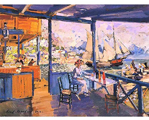 Wee Blue Coo Painting Social Scene Pier Gurzuf Konstantin Korovin Russia Art Print Poster Wall Decor Kunstdruck Poster Wand-Dekor-12X16 Zoll
