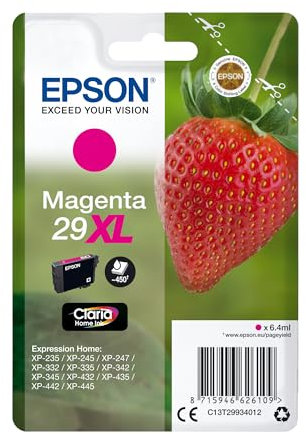 Epson 29XL Fraise Magenta, Cartouche d'encre d'origine XL Haute capacité,XP-235 XP-243 XP-245 XP-247 XP-255 XP-257 XP-332 XP-335 XP-342 XP-345 XP-352 XP-355 XP-432 XP-435 XP-442 XP-445 XP-452 XP-455