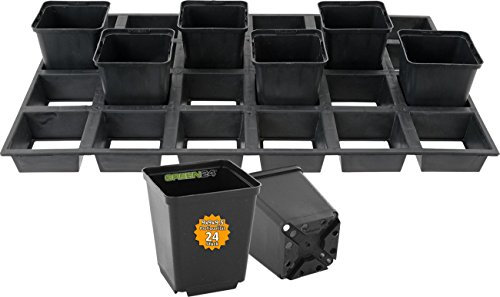 GREEN24 24 Pflanztöpfe mit Gitterplatte für die Anzucht, Set mit Kulturplatte und 9 cm Viereck-Töpfen komplett Blumentöpfe