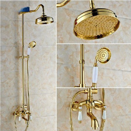 Gowe Wandmontierte 20,3 cm Regendusche Badewanne und Duscharmatur, goldfarben, Badezimmer-Duscharmatur mit Handbrause