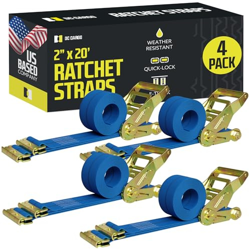 E Track Lot de 4 Sangles à cliquet – Lot de 4 Sangles de Chargement Robustes – Sangle à cliquet Robuste – Raccords à Ressorts de Piste E – d'arrimage pour Moto – Bleu