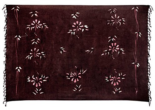 Kascha Sarong Pareo Wickelrock Strandtuch Tuch Wickeltuch Handtuch - Blickdicht - ca. 170cm x 110cm - Braun mit Blumen Motiv Handgefertigt inkl. Kokos Schnalle in Rauteform