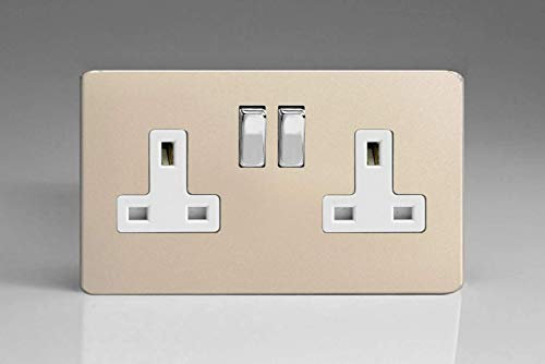 Varilight 2-Gang 13A Double Pole Switched Socket Satin
