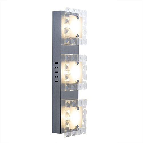 Wandleuchte Wandlampe Designleuchte Wohnzimmer Glaskristalle Aluminium silber, satiniert, 3x LED 5 Watt 500 Lumen warmweiß, L x B x H 42x12x6,5 cm