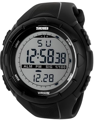 Mens Digital Watches, Waterproof Stopwatch Wrist Sports Watch for Men, Alarm Clock, Chronograph, LED Light, and Military Style from SKMEI 1025 Black