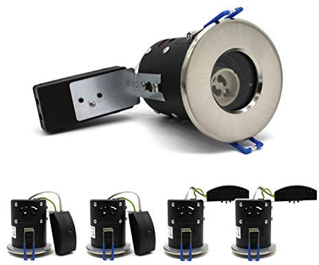 sanlumia 4 X LED Fire Rated Downlight Can GU10 Recessed Ceiling Twist & Lock Interchangeable Downlight IP65 SatinNickel