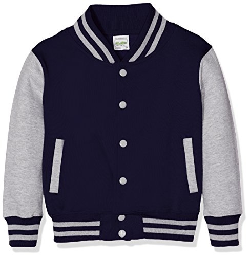 AWDis Boy's Kids Varsity regular Jacket, Multicoloured (Oxford Navy/Heather Grey), Size 3-4 (Manufcturer Size - X- Small)