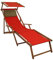 Sonnenliege rot Liegestuhl Fußteil Sonnendach Kissen Holz Deckchair Gartenmöbel 10-308 F S KD