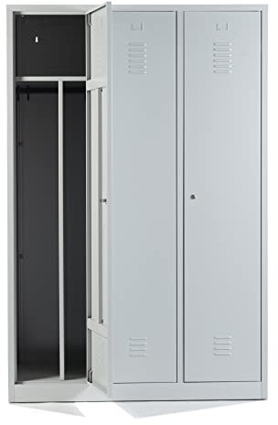 Schrank & Stuhl Spind – Metallspind mit 3 Abteilen in 180 x 120 x 50 cm, inkl. Hutboden, Trennwand und Zylinderschlössern, Lieferung komplett montiert, Grau/Grau