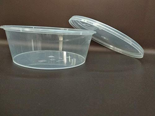We Can Source It Ltd - Catering Grade Plastic BPA Free - 50 x 10oz Microwave-Safe Round Clear Plastic Takeaway Food Containers with Lids for Hot Cold Foods - 122mm (D) X 43mm (H)