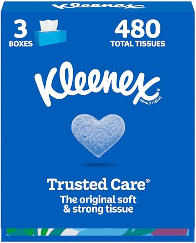 Kleenex Trusted Care Facial Tissues, 3 Flat Boxes, 160 Tissues per Box, 2-Ply (480 Total), Packaging May Vary