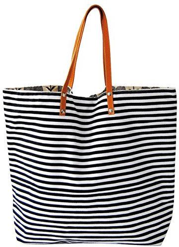 Strandtasche xxl beachbag, Einkaufstasche Streifen, Shopper maritim aus Canvas, Classic „Baia Verde“ Breite ca. 51cm, Höhe ca. 42cm mit Innentasche, Beach Bag