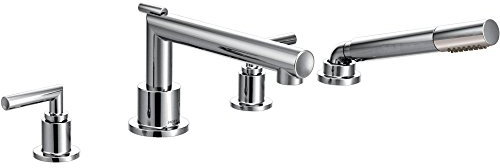 Moen TS93004 Arris 2-Handle Deck Mount Modern Roman Tub Faucet Trim Kit, Valve Required, Including Single Function Handshower, Chrome