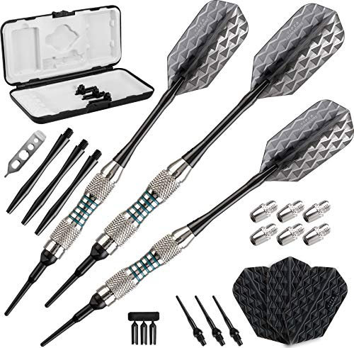 Viper Bobcat Adjustable Weight Soft Tip Darts with Storage/Travel Case: Nickel Silver Plated, Light Blue Rings, 16-19 Grams