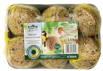 Dehner Natura Premium Riesen Meisenknödel mit Netz, ganzjähriges Wildvogelfutter proteinreich / energiereich, hochwertiges Vogelfutter für Wildvögel, 6 Stück je 250 g (1.5 kg)