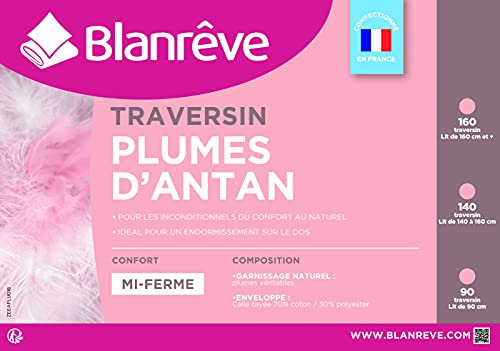 Blanrêve Traversin Naturel Plume 160, Blanc