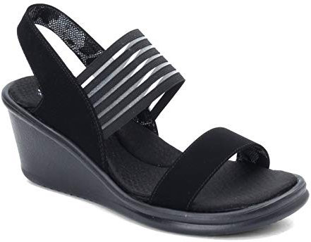Skechers RUMBLERS SCI-FI, Sandalias con Cuña para Mujer, Black Mitobuck/ Gore/ Trim, 41 EU