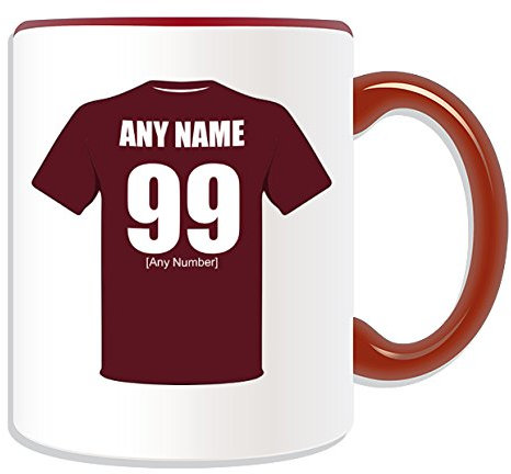 UNIGIFT Personalised Gift - Hearts Mug (Football Design Theme, Colour Options) - Any Name/Message on Your Unique Mug - The Jambos Famous Maroons Club