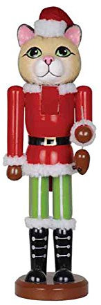 Cat in Santa Outfit Holding a Mouse Wooden Christmas Nutcracker 36cm