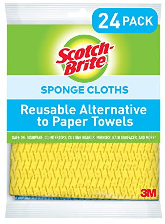 Scotch-Brite Strofinacci svedesi in spugna, alternativa riutilizzabile agli asciugamani di carta, 24 panni in spugna