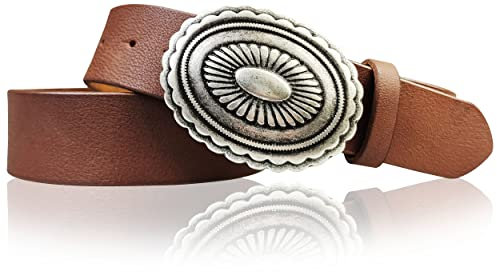 FRONHOFER Damen Ledergürtel 4 cm große Boho Gürtelschnalle, echt Büffelleder, Hippie Look, 17776