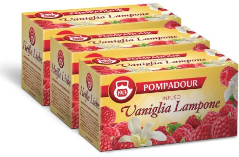 Pompadour, Infuso Vaniglia e Lampone, 60 Filtri (3 Confezioni da 20 Filtri), Dolce e Fruttato, Piace anche ai Bambini, Senza Lattosio, Glutine e Allergeni, Vegan
