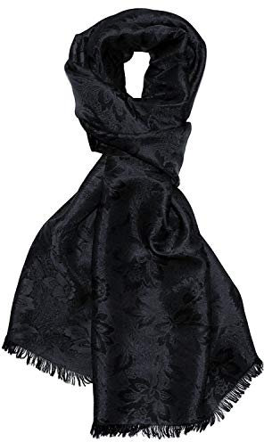 Lorenzo Cana - Herren Schal Tuch elegant gewebt in Damastwebung florales Paisleymuster aus Viskose mit Seide schwarz 55 cm x 190 cm - 8905811