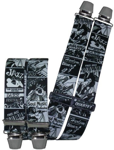 Harrys-Collection Herren Hosenträger mit 4 Clipsen Jazz Motiv!, Größen:120 cm