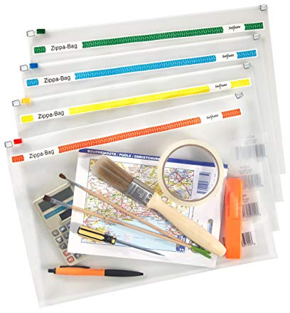 Snopake A4 Plus Zippa-Bag with Top Zip [Pack of 25] 355 x 235 mm - Transparent/Assorted Zip Strips [Ref: 11463]