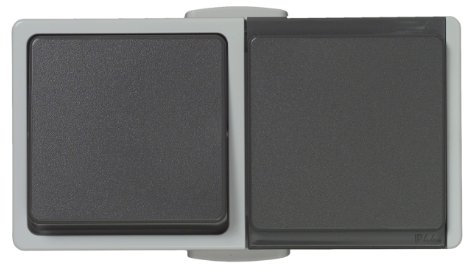 UNITEC 45246L Kombination A/W-Steckdose Aufputz lose Aquarius FR, grau/dunkelgrau