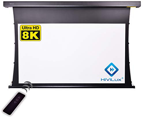 HiViLux - telo per proiettore, motorizzato, a doppio binario, 1,0, bianco, panno in pellicola professionale per cinema/3D/8K/UHD/Serie TXN, (16:9, immagine:187 x 105cm, diagonale 84 bianco)