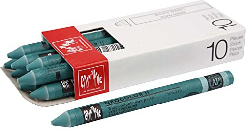 Caran d'Ache NEOCOLOR II 210 SMARAGDGRÜN/SZMARAGDOWO ZIELONA (7500.210) / Pastelle 10 Stück (1er Pack)/ aus Wasservermalbarem Wachs/Für Papier Karton Glas Holz Leder Stoff Stein