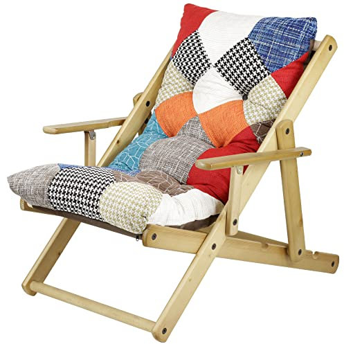 Totò Piccinni Poltrona Sedia Sdraio Harmony Relax in Legno Pieghevole 3 Posizioni (Patchwork Party, Struttura Naturale)