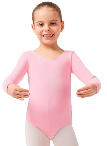 tanzmuster ® Ballettanzug Mädchen Langarm - Lilly - aus Baumwolle, Ballettbody Kinder Ballett Trikot in rosa, Größe 152/158
