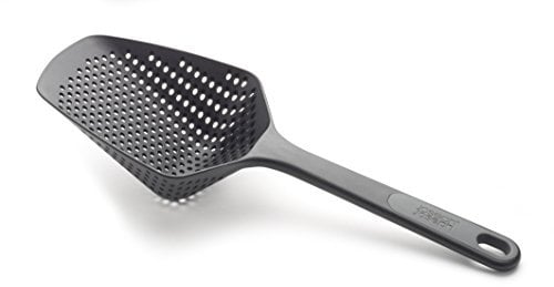 Joseph Joseph Scoop Plus Colander, Spoon Drainer/Strainer, Scoop, Drain and Serve, heat resistant up to 200°C (392°F), Dishwasher safe, Large, Black, 24
