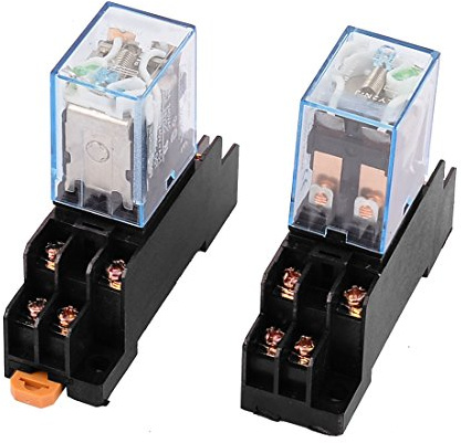 Sourcingmap 2 Pcs DC 12V 10A Coil 35mm DIN Rail DPDT 8Pin Power Relay W Socket Base
