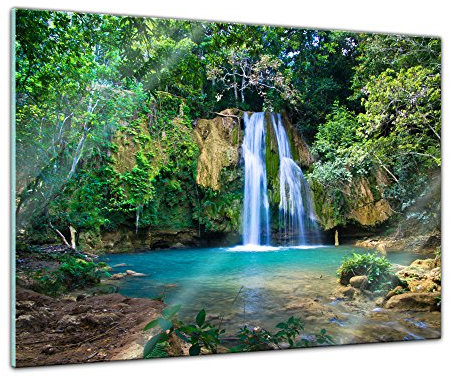 Bilderdepot24 Glasbild - Wasserfall im Wald II - 60x40 cm - Deko Glas - Wandbild aus Glas - Bild auf Glas - moderne Glasbilder - Glasfoto - Echtglas