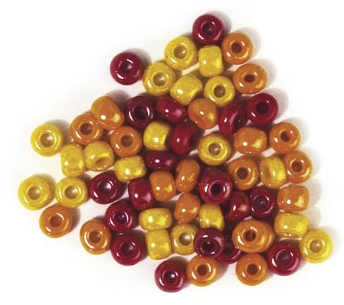 Rayher Großlochradl, Glas, Großlochperlen, Glasperlen, opak, rot/gelb Töne, 6,7 mm ø, mit großem Loch, Schmuckperlen Glas, Dose 55 g, 1442100