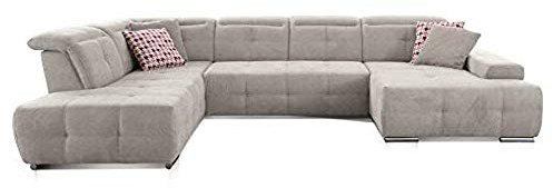 CAVADORE Wohnlandschaft Mistrel mit Longchair rechts / Großes Schlafsofa in U-Form / Inkl. Kopfteilfunktion und großer Liegefläche (125 x 270) / 343 x 77-93 x 228 / Kati Grau-Weiss