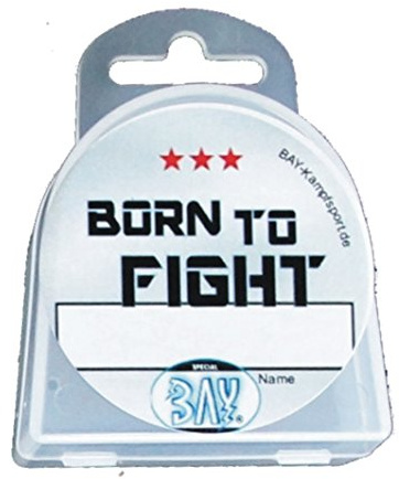  MIT NAME  BAY Zahnschutz + Dose mit VORNAME Kinder und Jugendliche verschiedene Motive (gelb, Born To Fight)