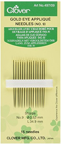 Clover Gold Eye Applique Needles-Size 9 15/Pkg Nähnadel, Metalllegierung, No.9