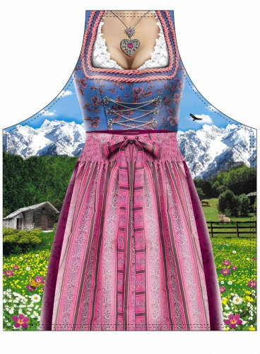 Itati Dirndl Kochschürze Bayerische Tracht bunt, Bedruckt, 100% Polyester, Universalgröße für Erwachsene.