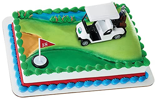 DecoSet® Heading for the Green Cake Topper, 2-Piece Toppers Set, Birthday Decorations for Golfers with Cart and Flag, White