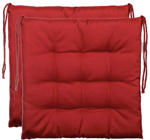 Brandsseller Juego de 2 Cojín de Asiento 40x40 cm Cojín para Silla Colchoneta para Silla con Correas de Sujeción Cojín Decorativo para Interior y Exterior Acolchado - Rojo