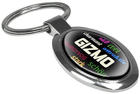 printplanet Schlüsselanhänger mit Namen Gizmo - Motiv Positive Eigenschaften - Namensschlüsselanhänger, personalisierter Anhänger, Talisman, Anhänger, Chrom