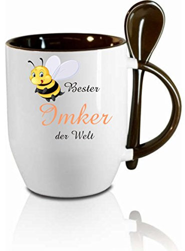 Tasse m. Löffel Bester Imker der Welt Löffeltasse, Kaffeetasse mit Motiv,Bürotasse, bedruckte Tasse mit Sprüchen oder Bildern - auch individuelle Gestaltung nach Kundenwunsch