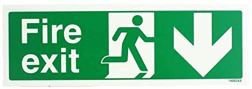 VSafety 14002AX-G Panneau phosphorescent en plastique 1 mm Fire Exit avec flèche vers le bas Horizontal 300 mm x 100 mm Vert