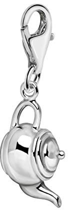 Quiges 925 Sterling Silver 3D Classic English Tea Pot Lobster Clasp Charm Clip on Pendant